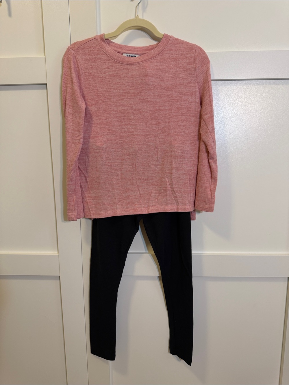 Girls' Long-Sleeve Pink Crewneck Top & Black Leggings